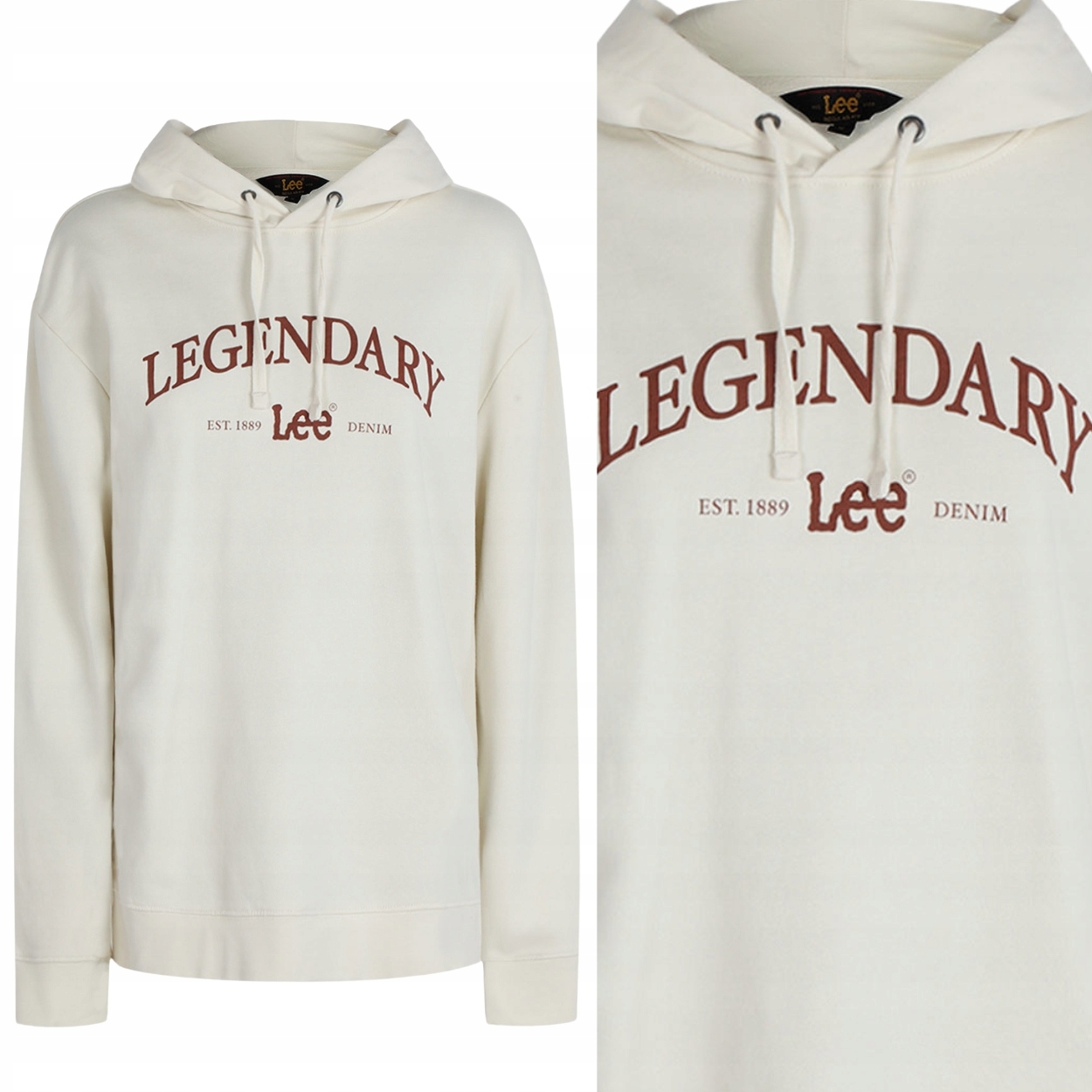 Lee Legendary Hoodie Krémová Bavlněná Mikina S Kapucí S Potiskem Loga XL