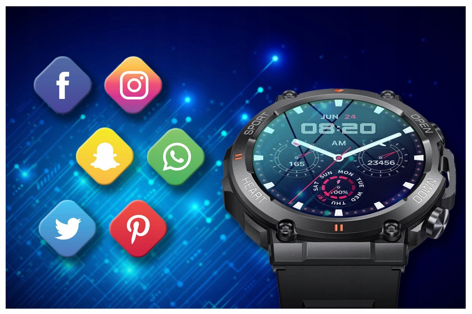 SMARTWATCH MĘSKI Rubicon RNCE95 - WYKONYWANIE POŁĄCZEŃ, PULSOKSYMETR (sr040 Rodzaj smartwatch