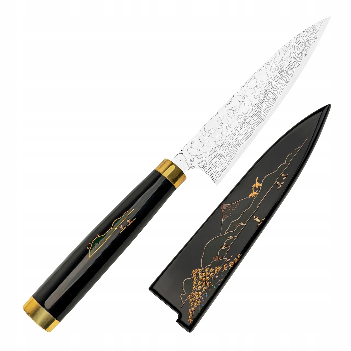 Takeshi Saji Art Fuji Unique Kovaný R-2 Japonský univerzálny nôž 13 cm a Saya