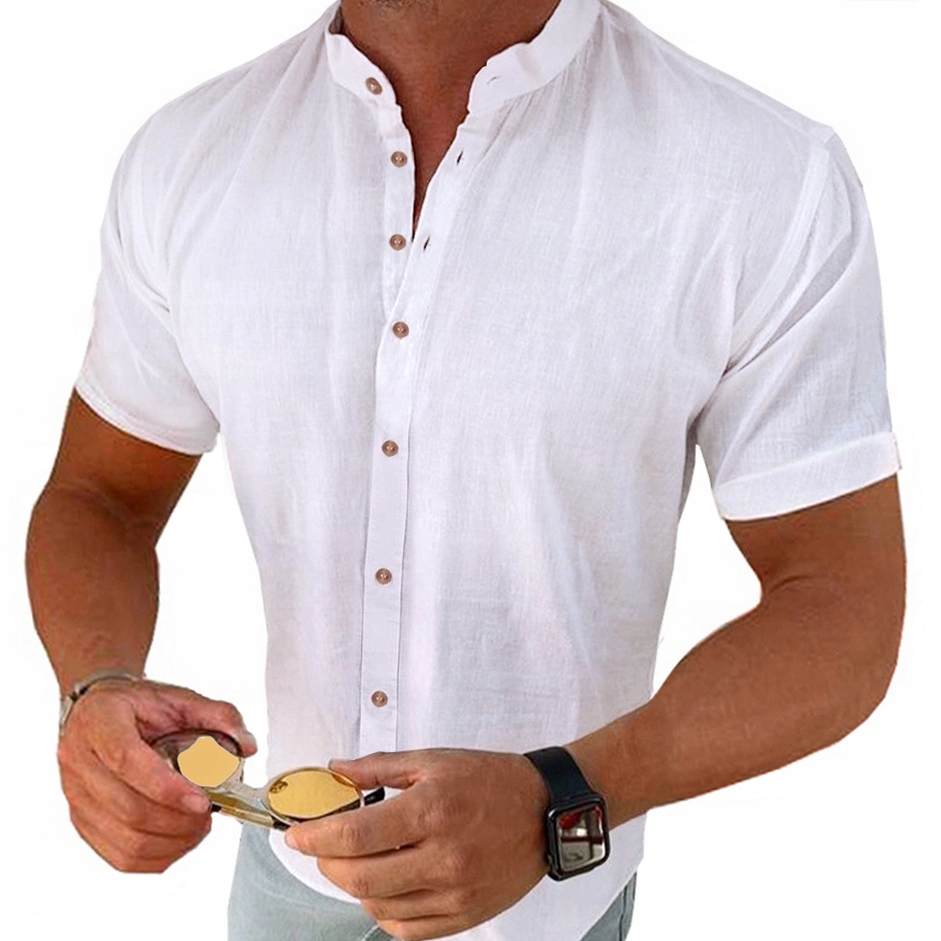 Pánská košile Lněná Len Casual každodenní stojáček