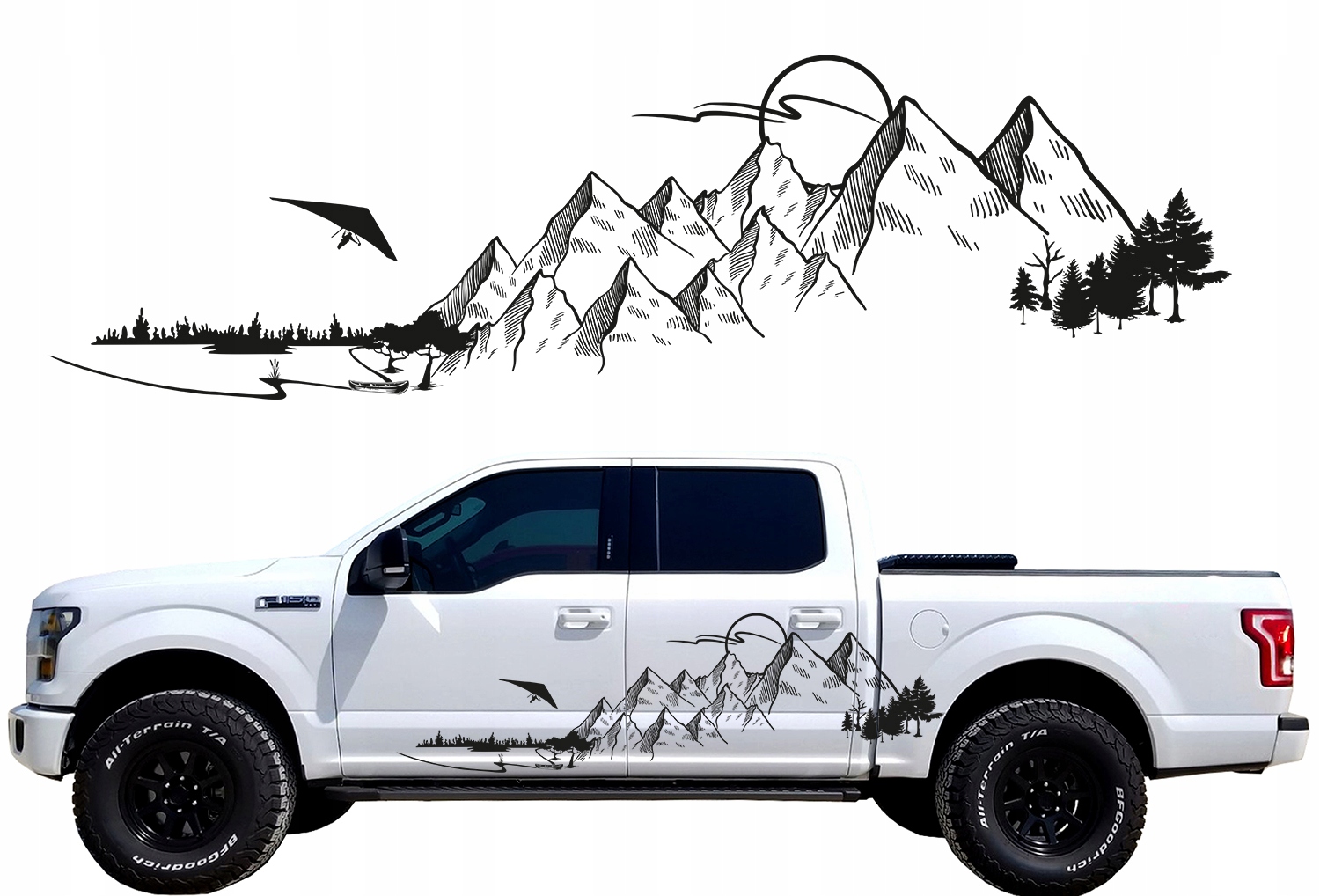 Samolepky Na Bok Auta Les Hory Jezero 44x151