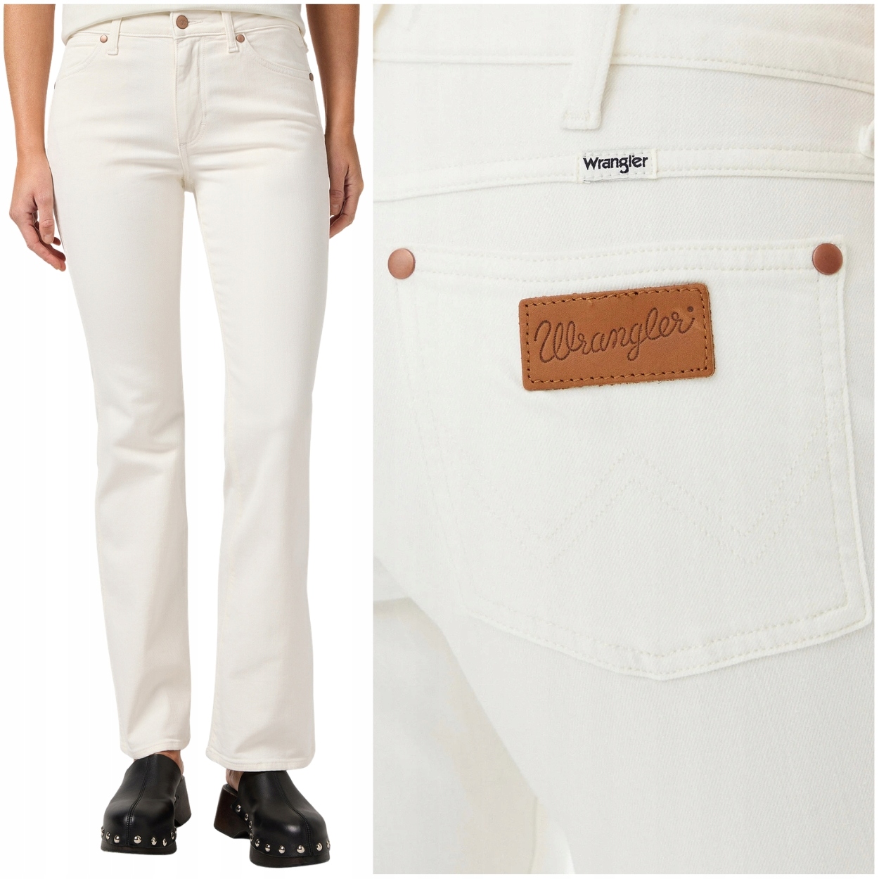 Wrangler Mid Rise Boot bílé rozšířené dámské džínové kalhoty W28 L32