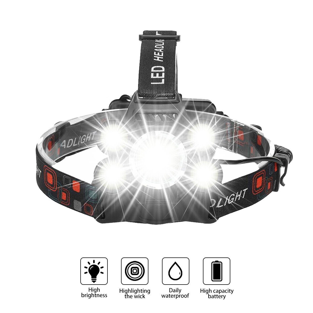 MOCNA LATARKA CZOŁOWA 5x LED CREE XM-L T6 CZOŁÓWKA REGULOWANA Marka inna marka