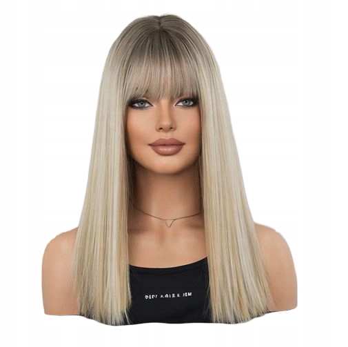Peruka jasny blond z grzywką odrost brąz damska jak NATURALNA+czepek