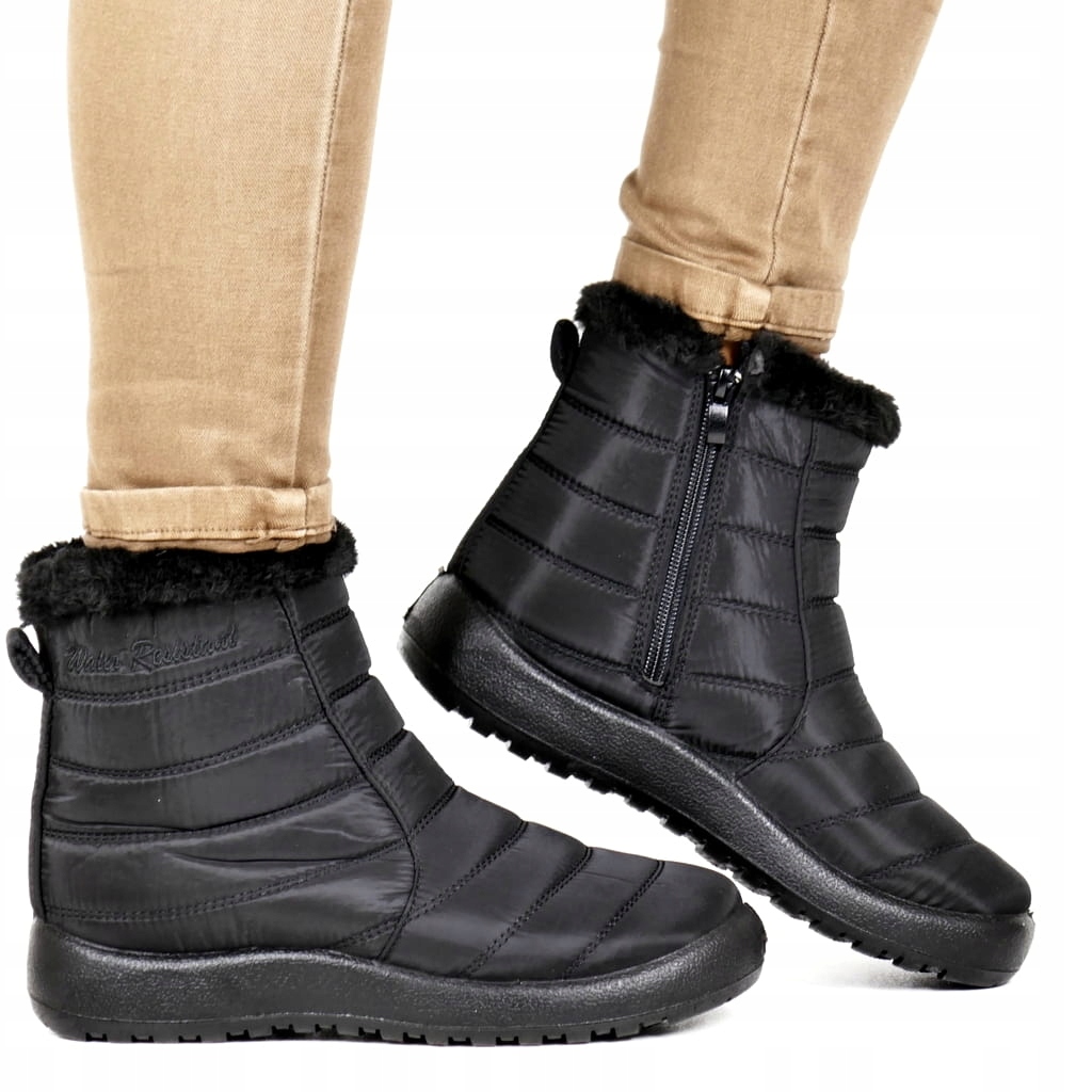 Černé Nízké Sněhule Nad Kotník Pohodlné Zateplené Boty Kotníkové Boty Kožíšek