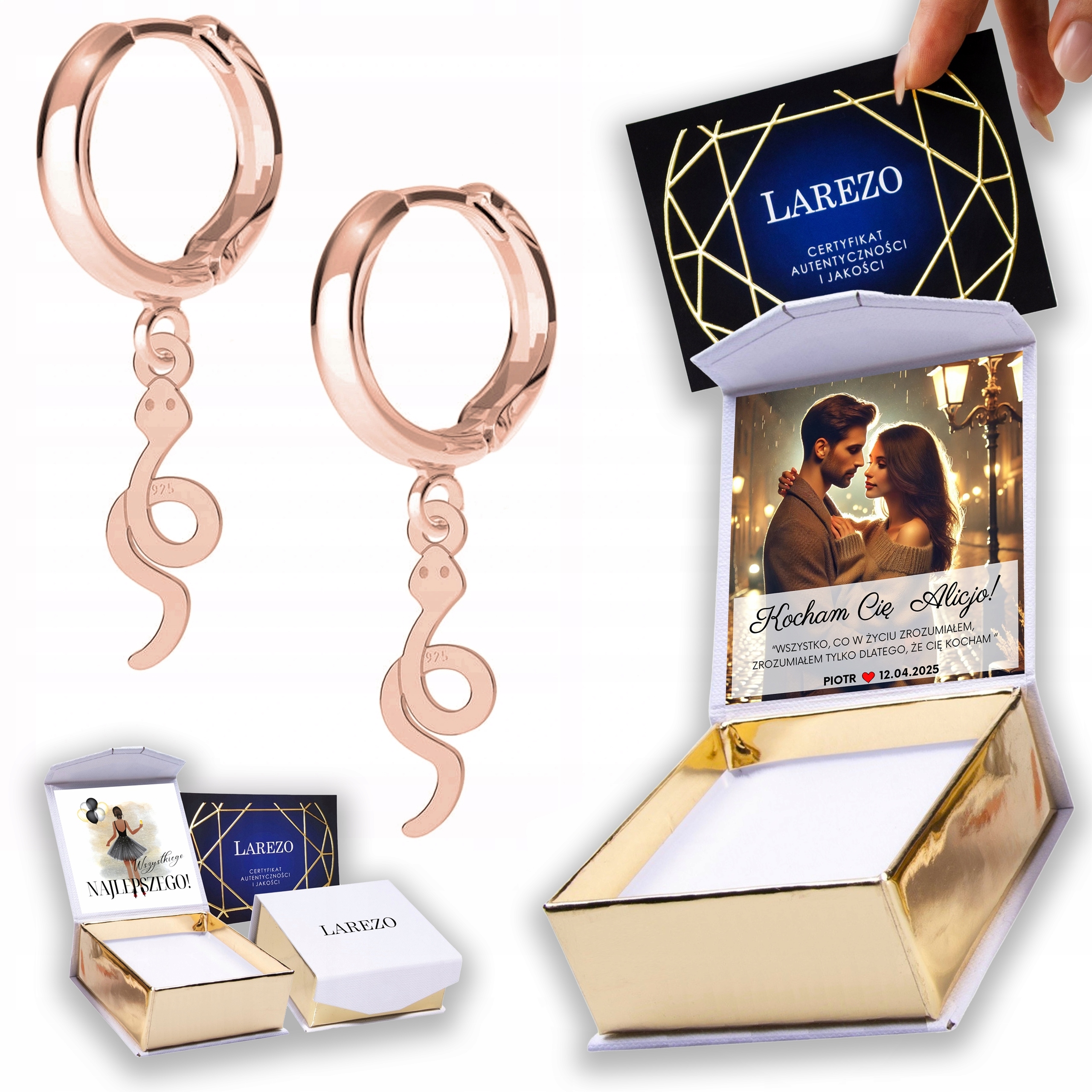 Náušnice Pozlacené 925 Plechy s Hady Had Snake Print