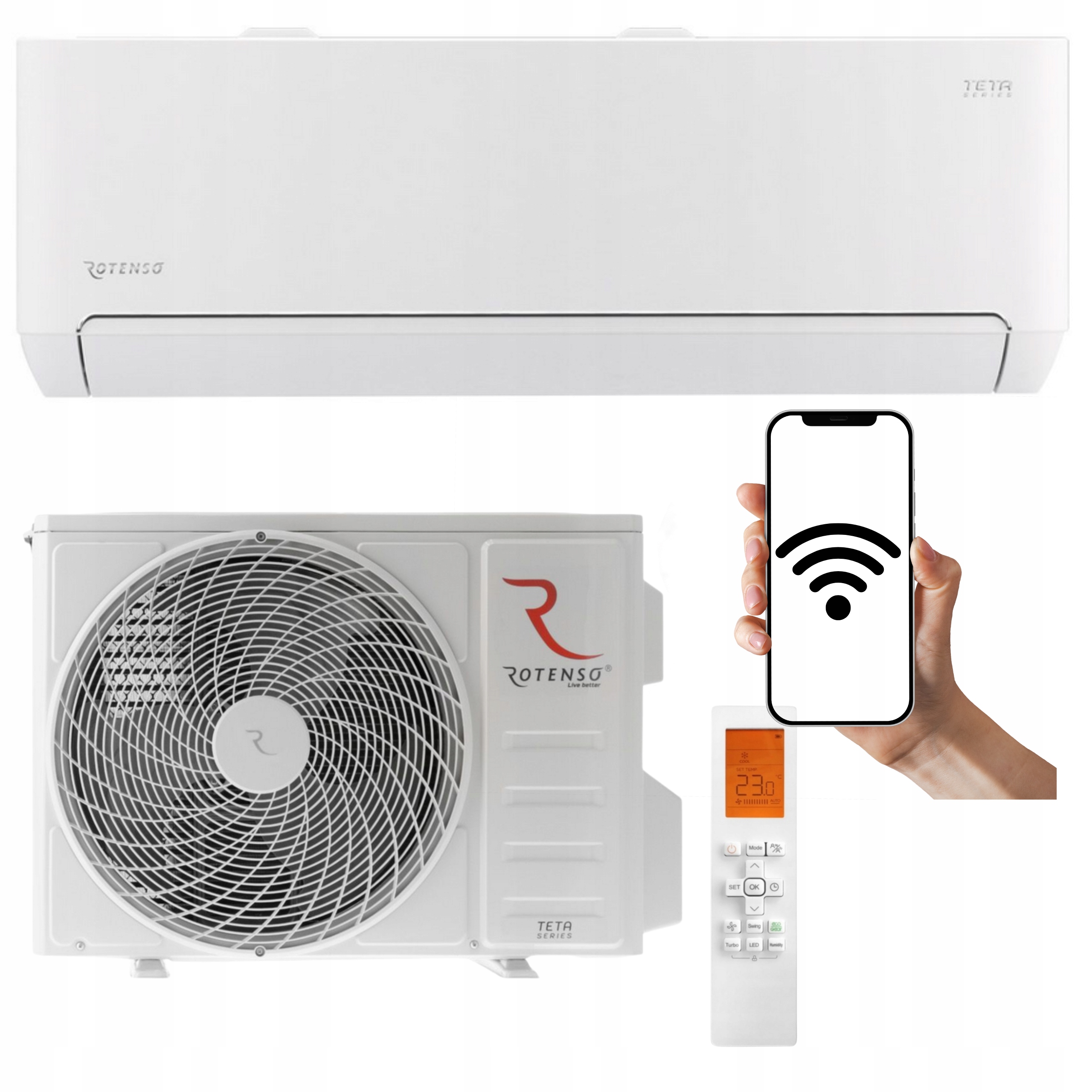 Domácí nástěnný klimatizátor Rotenso Teta White 2.6 kW 30 m2 WiFi pro vytápění