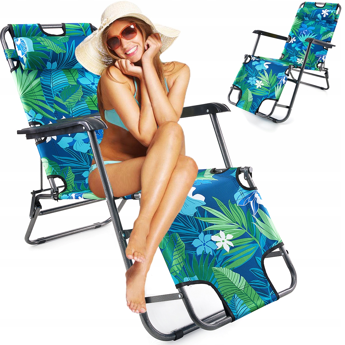 Hawajskie Kwiaty Leżak Plażowy Fotel Ogrodowy Składany Na Plażę 2W1