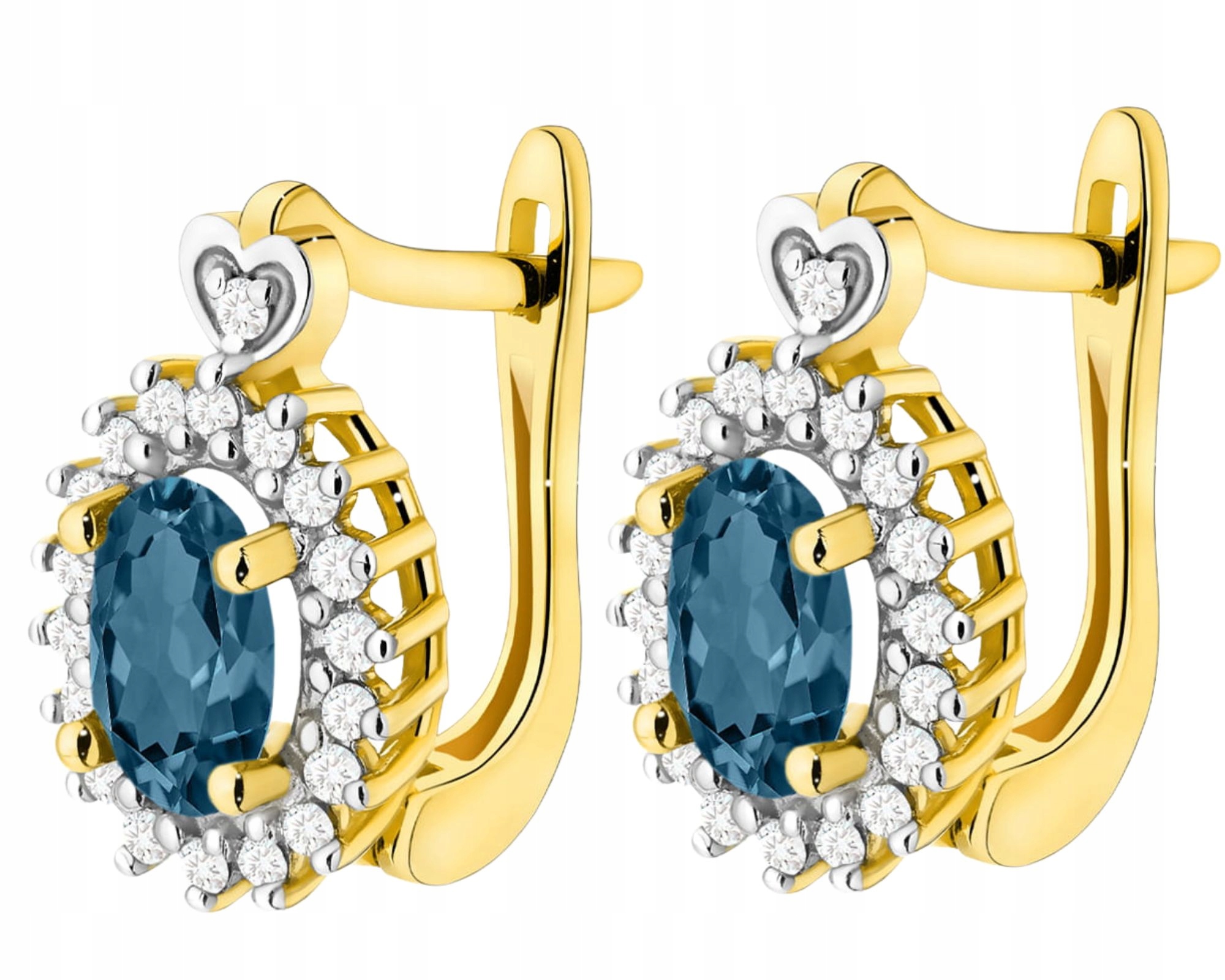 Zlaté Náušnice Topaz London Blue Brilianty Anglické Zapínání Zlato 585 14K