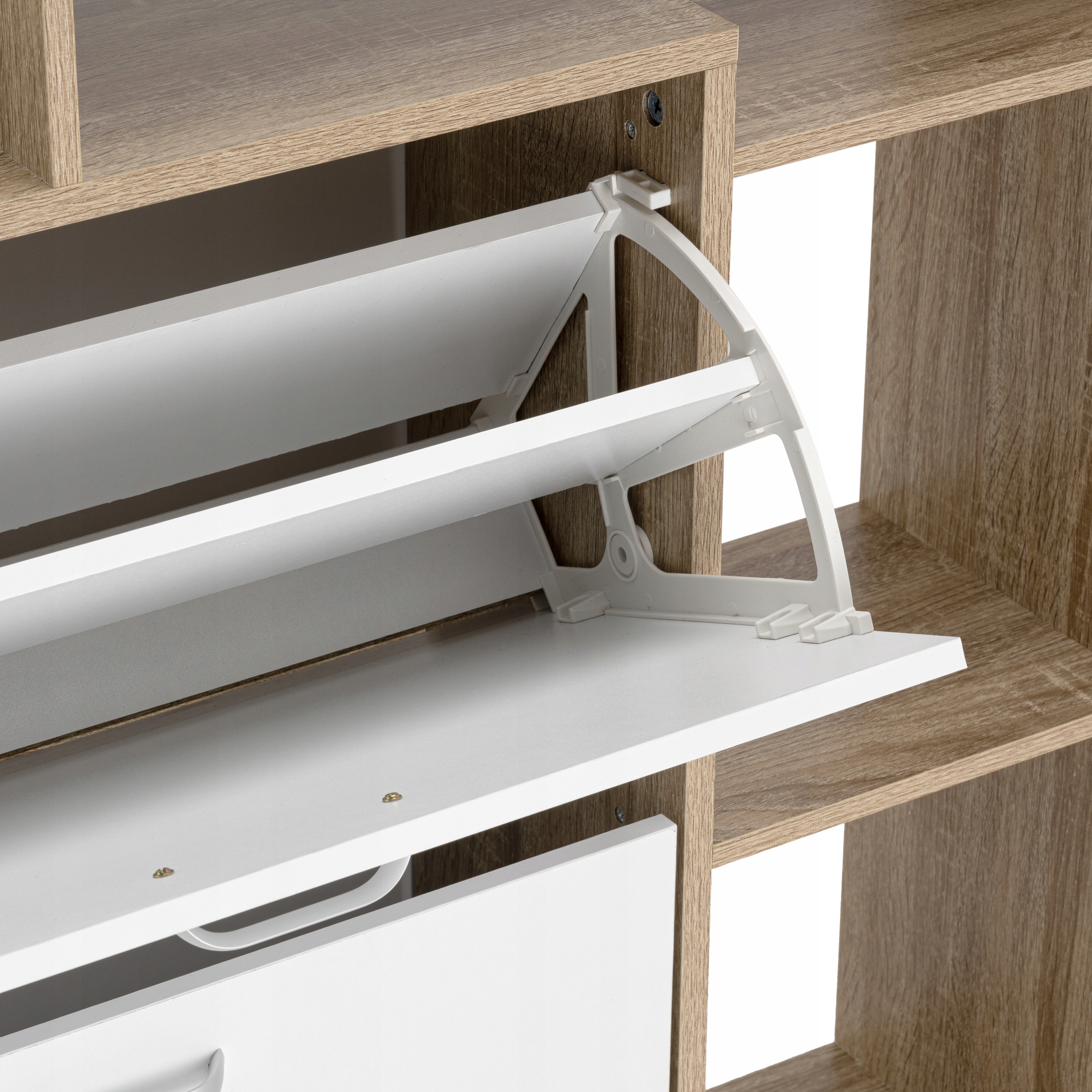 SZAFKA NA BUTY OBUWIE WĄSKA BIAŁA DĄB SONOMA Z REGAŁEM PÓŁKI DO PRZEDPOKOJU Kolor mebla biały dąb sonoma