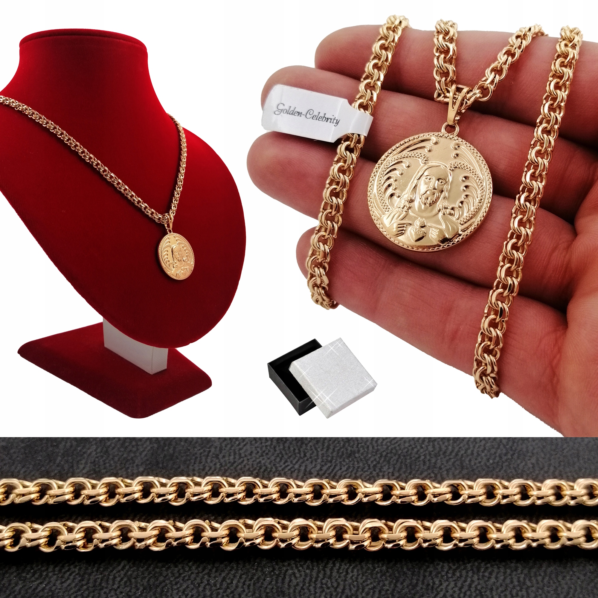 

Złoty Łańcuszek Garibaldi 55CM 5MM Medalik Jezus