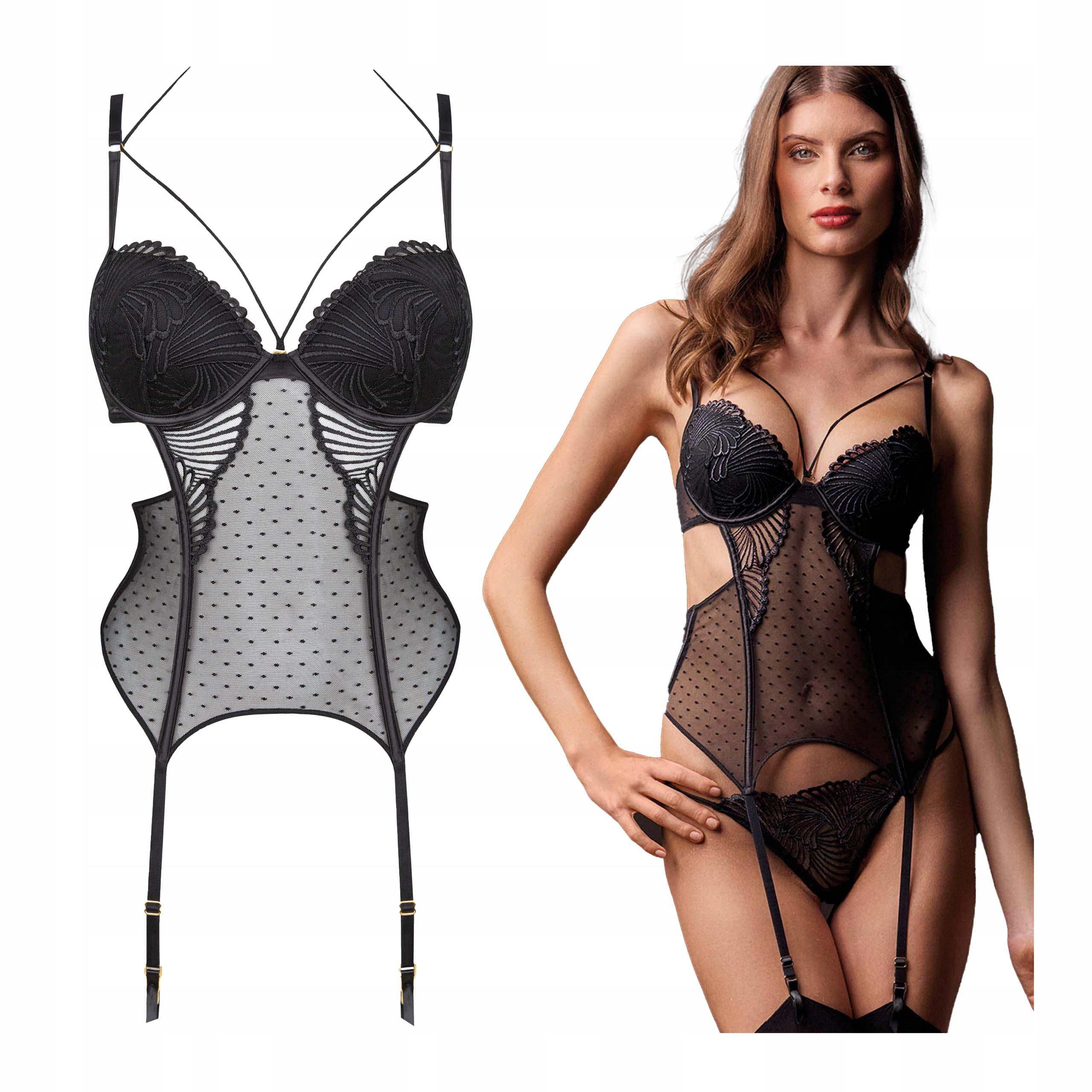 Černý béžový korzet s podvazky, sexy a smyslný Lormar 75B