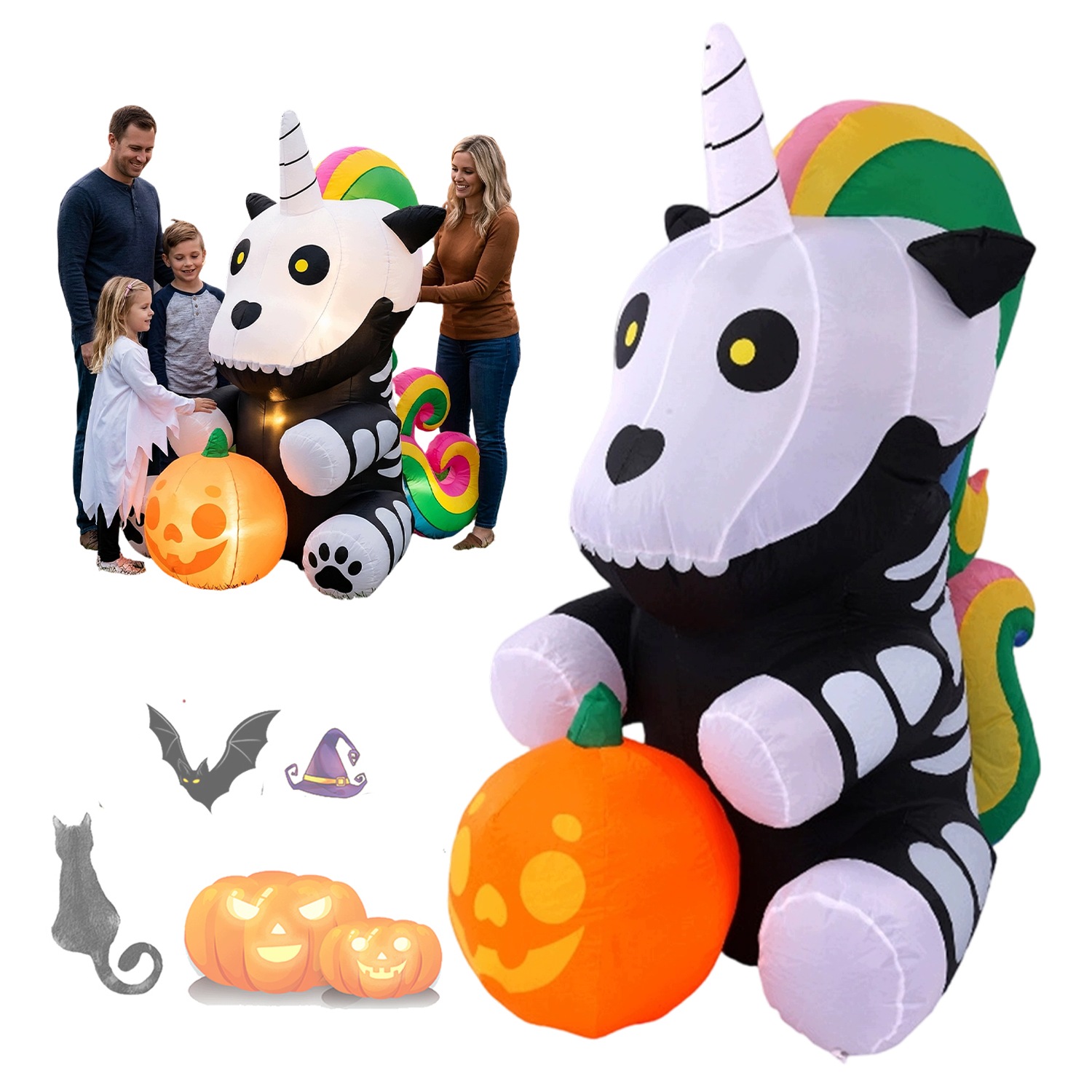 Dekorace Halloween Kostra Jednorožec Led 152 CM Do Zahrady Párty