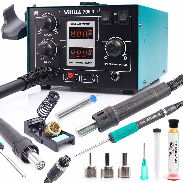 Stacja Lutownicza Yihua 706 II Gorące Powietrze Lutownica Groty T12 Topnik