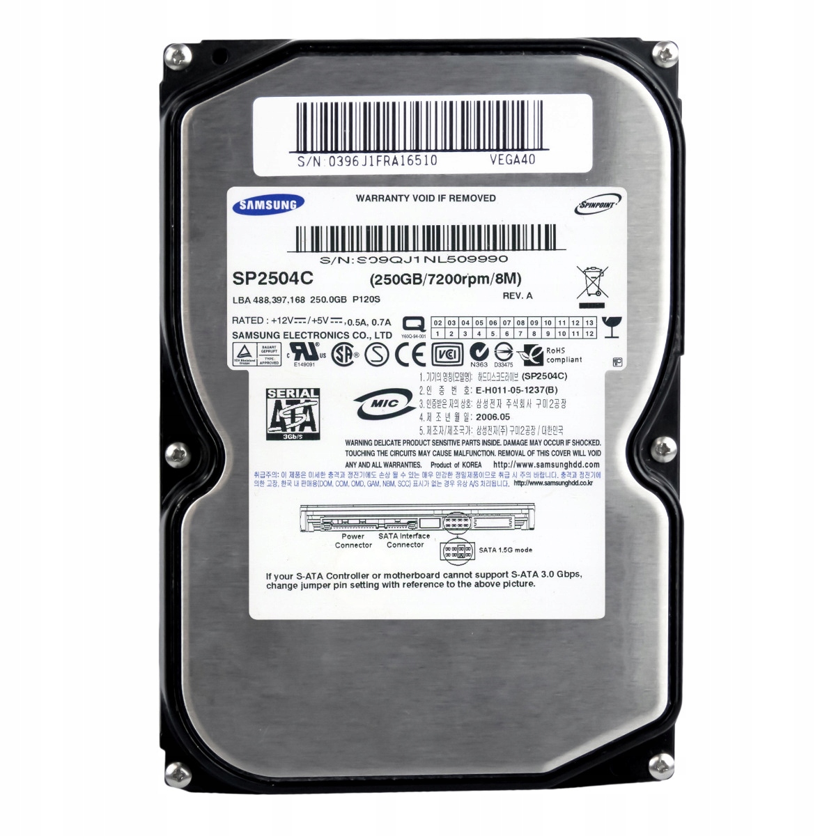 Samsung 250GB 7.2K 8MB Sata II 3.5'' SP2504C