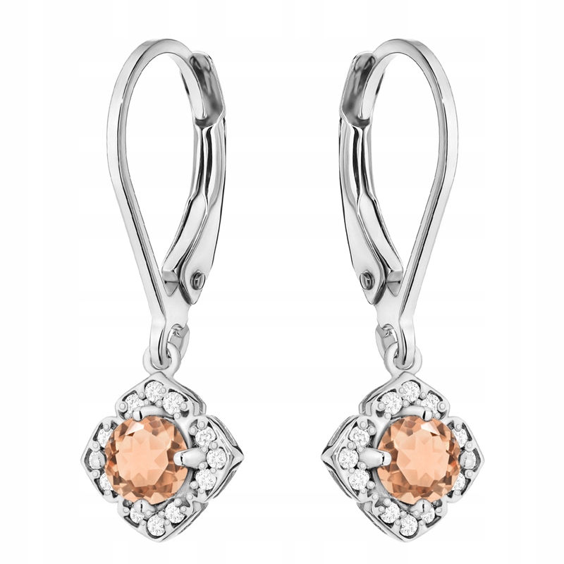 Złote Kolczyki Damskie Wiszące pr. 585 Brylanty i Morganity 0,50ct 14k