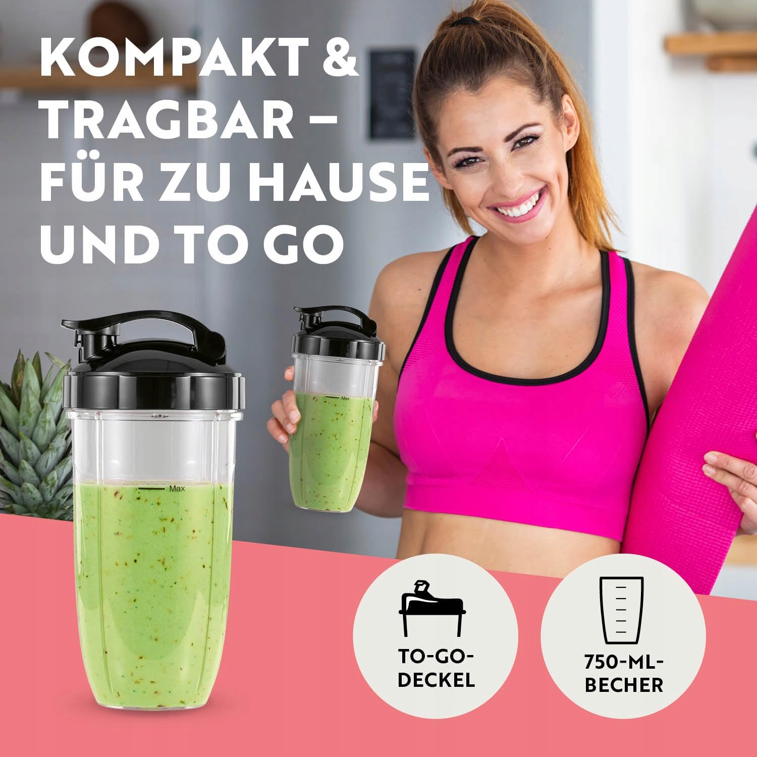 GOURMETmaxx Mikser & Smoothie Maker 4-częściowy Czarny 1000W — miniatura 3
