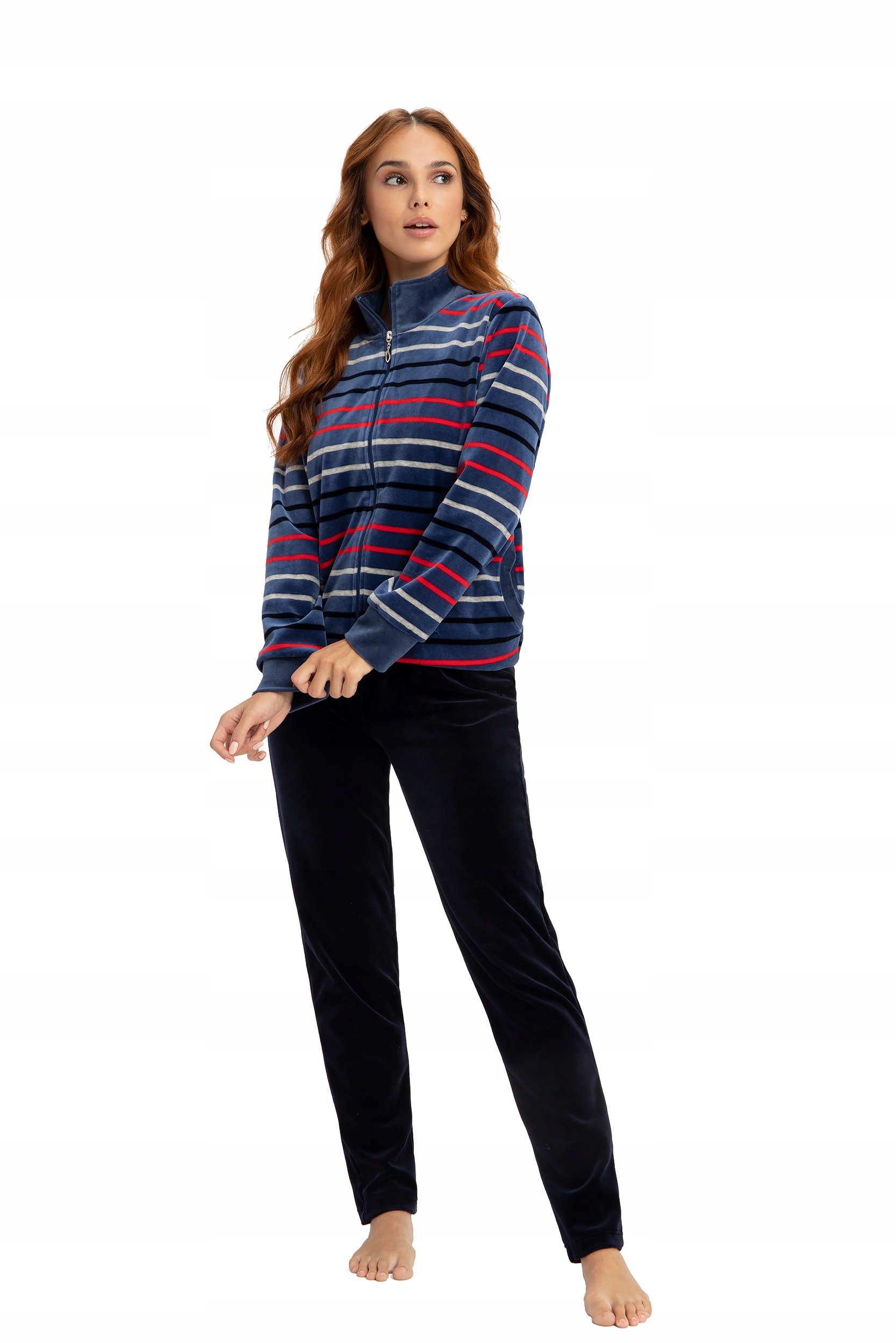 Dres damski XXL indygo w paski welurowy