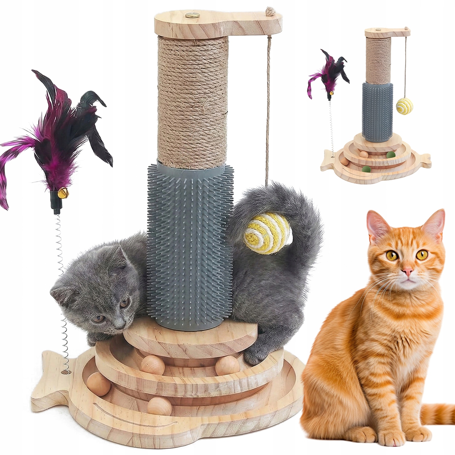 Levně Hračka Pro Kočky Dřevěná S Pilkami A Škrabadlem A Masážním Prvkem