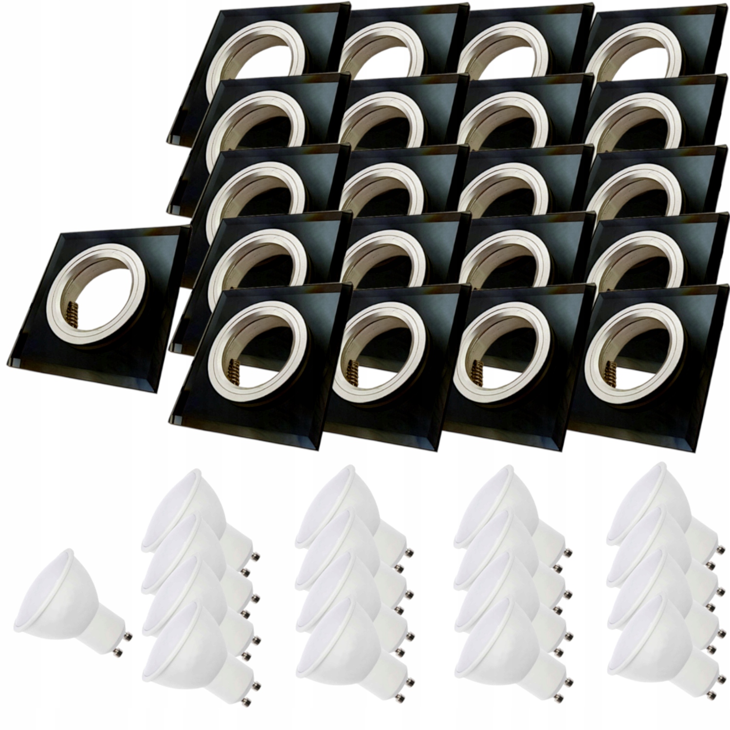 21x Černá Skleněná Stropní Lampa Čtverec Objímka Očko Led Žárovky 1.5W