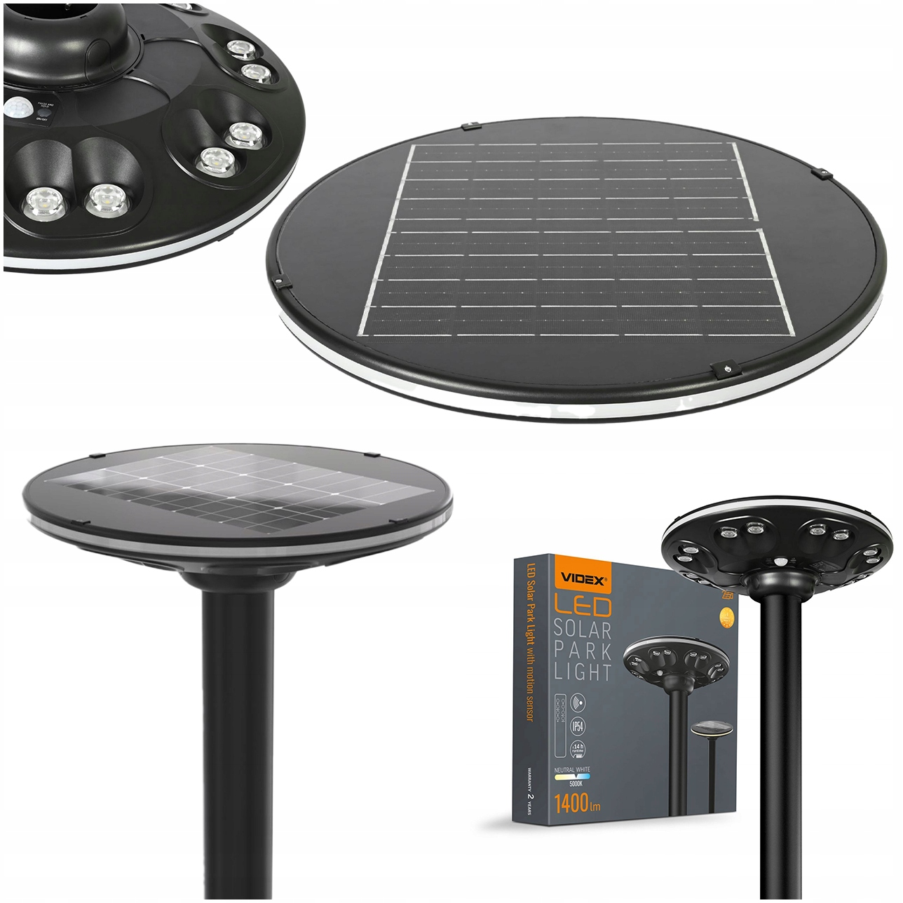 Solárna Led Parková Pouličná Lampa S Snímačom Pohybu, Vodotesná, IP54, Diaľkové Ovládanie