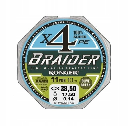 Plecionka Przyponowa Braider X4 Olive Green 0,06/10 Konger 250016006