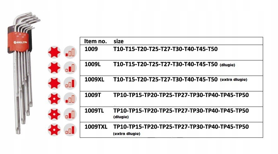 Zestaw kluczy TORX security długie TP10-TP50 IMBUSY Selta Marka Selta