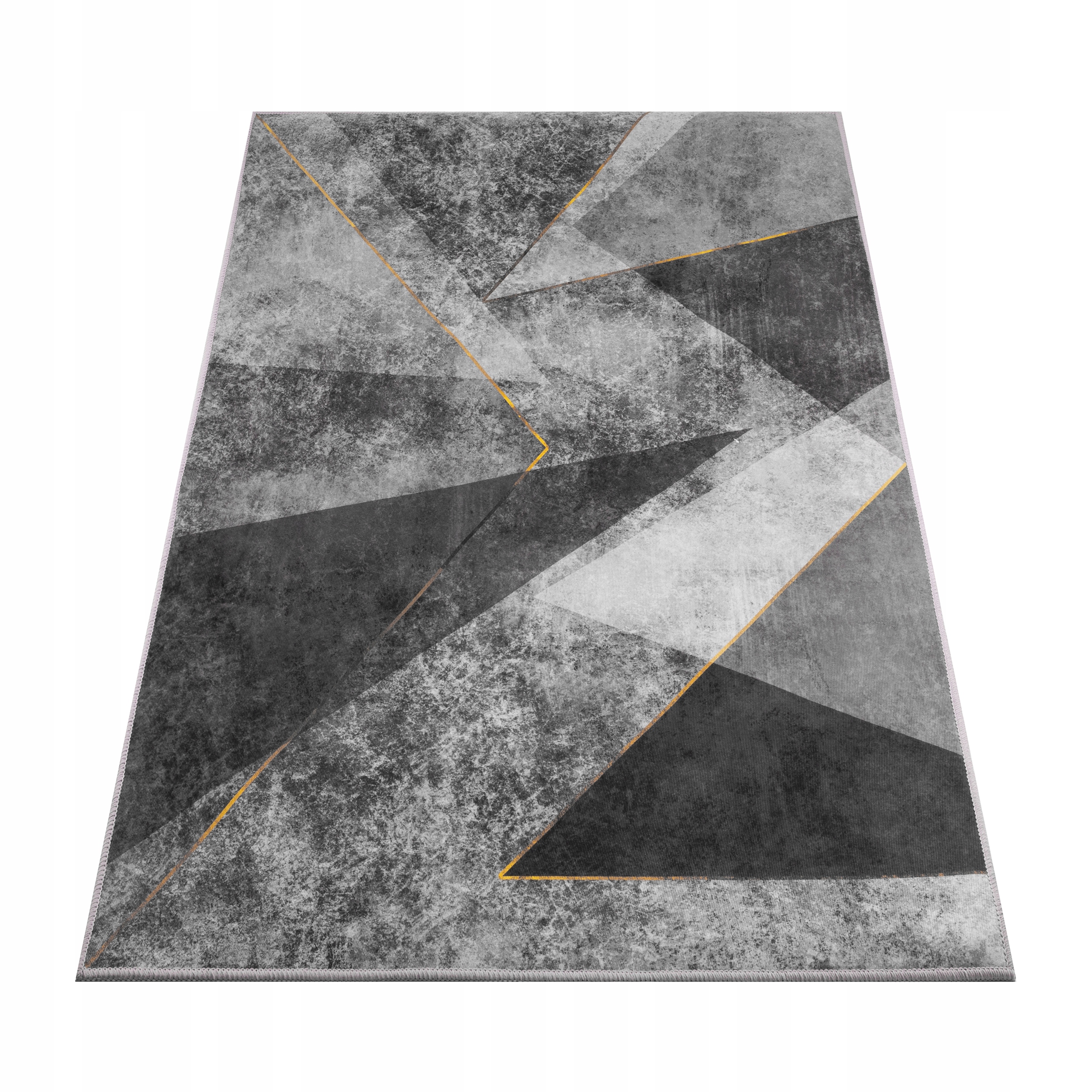 Koberec 160X220 Šedý Zlatý Moderní Protiskluzový Geometrický Trojúhelník