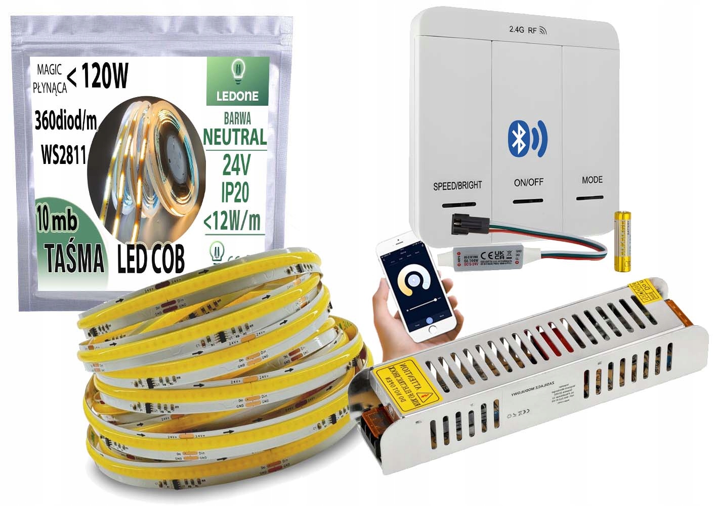 Sada 10 m Led Páska Cob 24V Magic Pixel Tekoucí voda Digitální ovladač