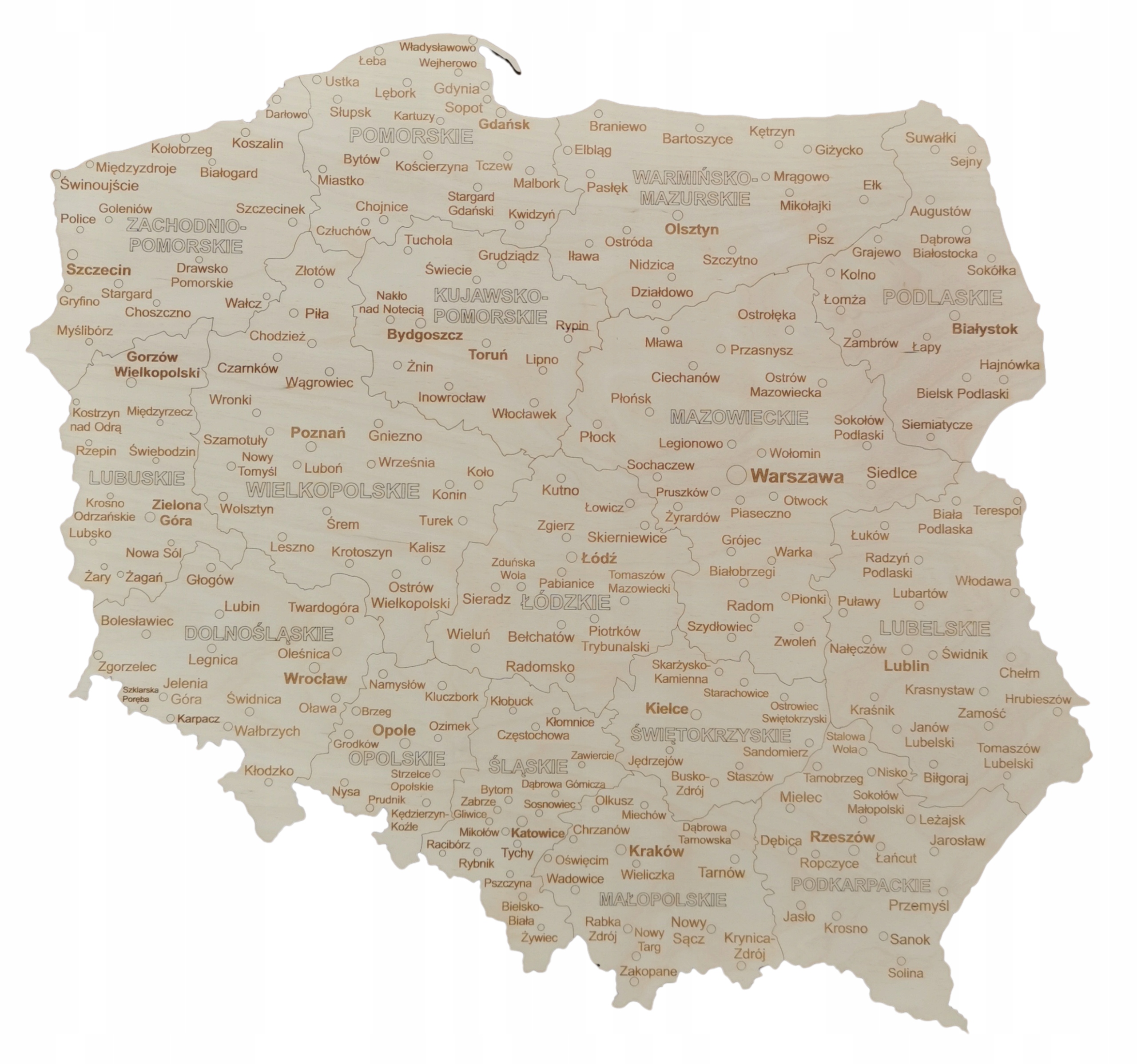 

Drewniana Mapa Polski Miasta Dekoracja 55x59cm