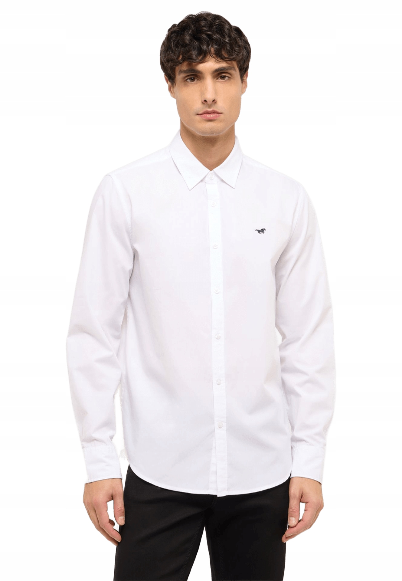 Bílá Pánská Košile S Dlouhým Rukávem Elegantní Bavlněná Mustang M