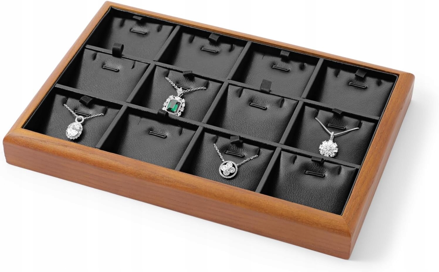 Pouzdro Na Šperky Dřevěný organizér 12 přihrádek černý podnos Šperky