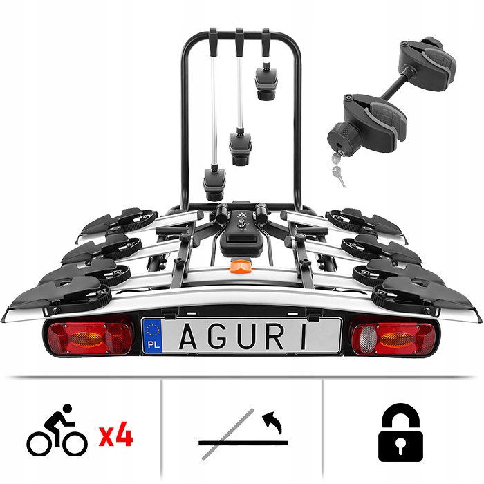 BAGAŻNIK ROWEROWY PLATFORMA NA HAK AGURI ACTIVE BIKE 4 ROWERY UCHYŁ 13-PIN Kod producenta 50514+50518