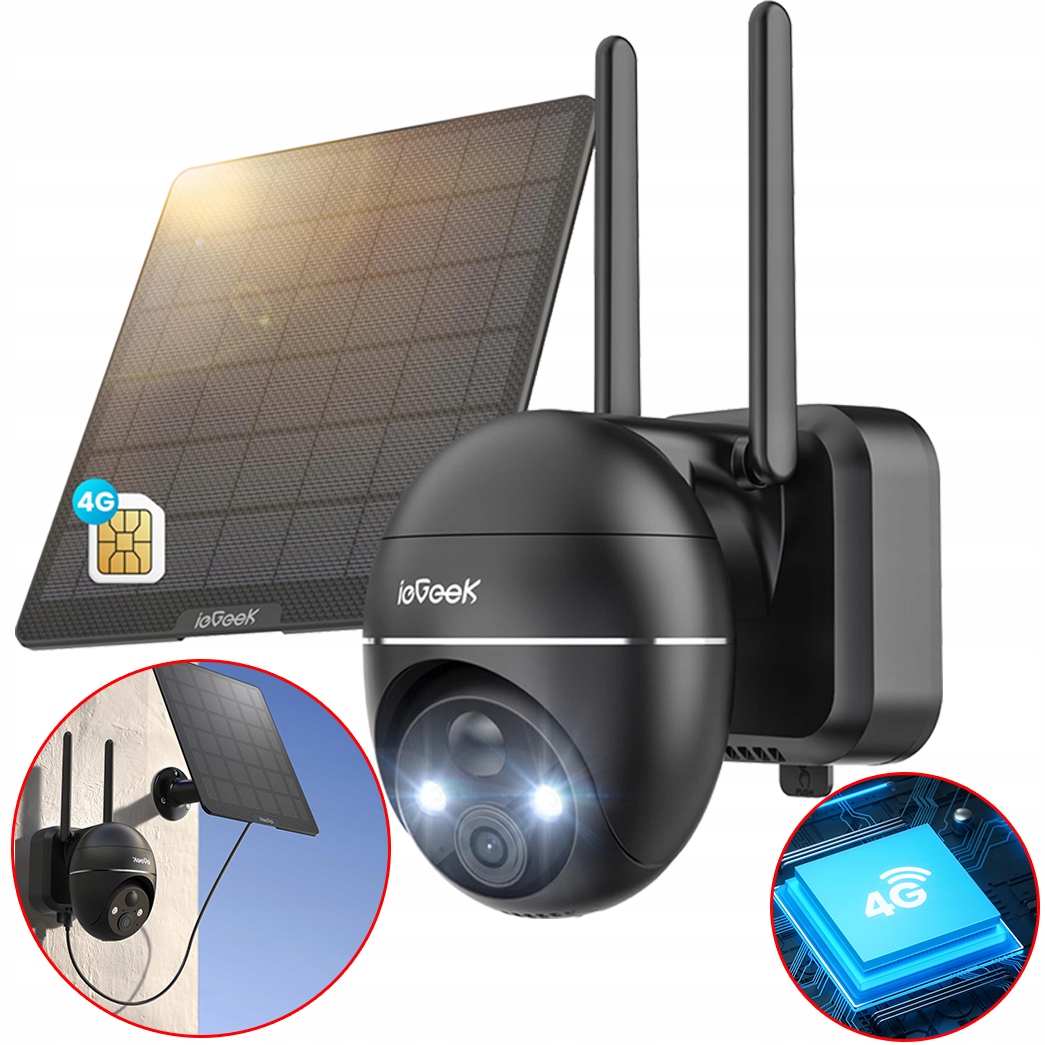 Kamera Solarna Zewnętrzna Obrotowa Gsm 3G 4G Lte Sim 2K 3MPX Monitoring Hd