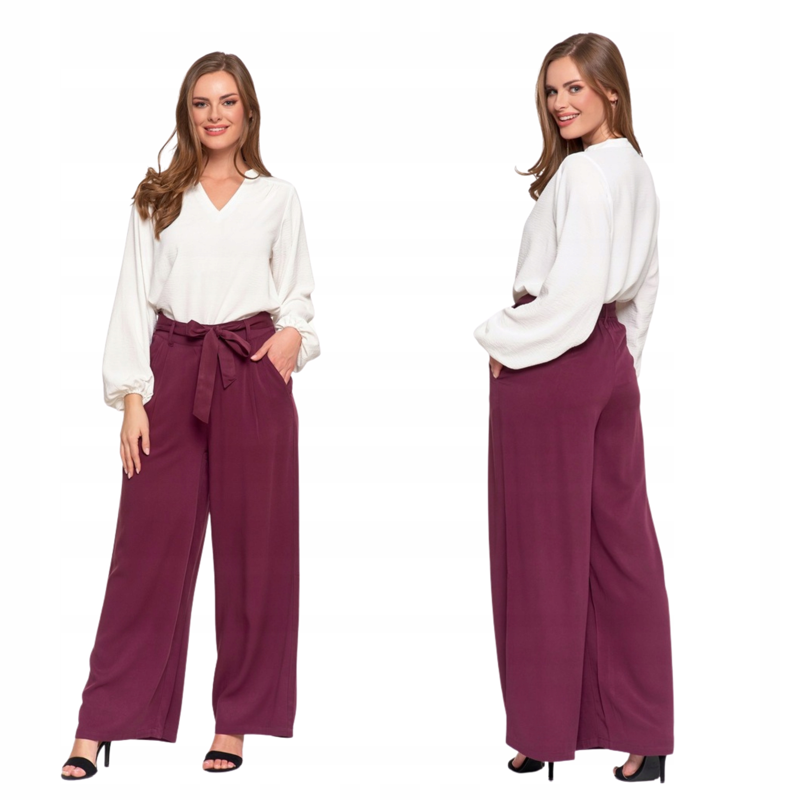 Szerokie Spodnie Damskie Z Wysokim Stanem Wiązane Wiskoza Moraj Rozm. 3XL