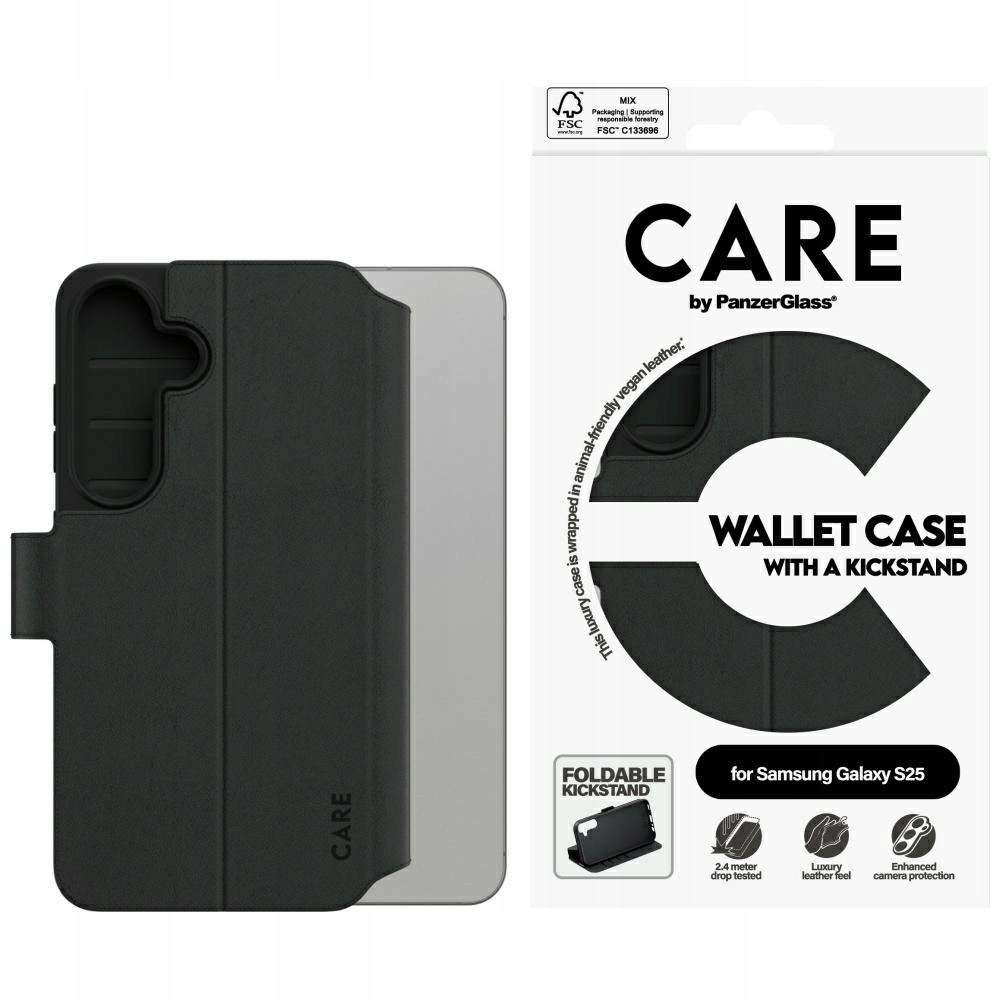 Care by PanzerGlass Wallet pouzdro Peněženka kryt 2v1 book pro Galaxy S25 5G