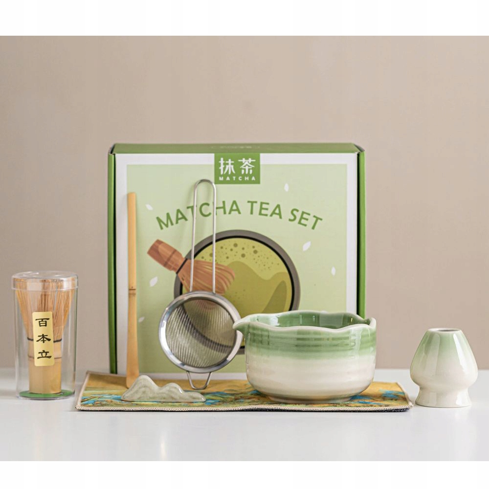 Matcha ruošimo rinkinys 7 vnt. su chasen šluotele ir chashaku šaukšteliu namų ritualui
