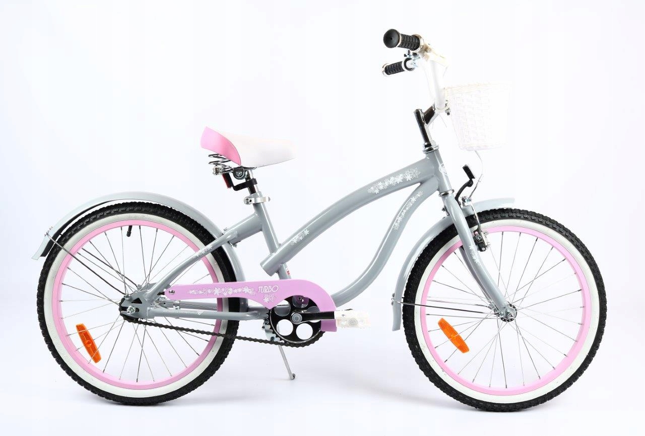 Rower dziecięcy z koszykiem i błotnikami szaro- j fioletowy Cruiser 20 Cali