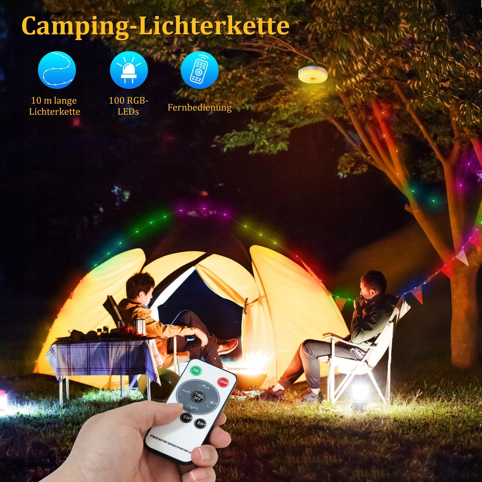 SOLAR CAMPING LAMPY LED ZASILANE USB WODOODPORNE 10M 8 TRYBÓW — miniatura 8
