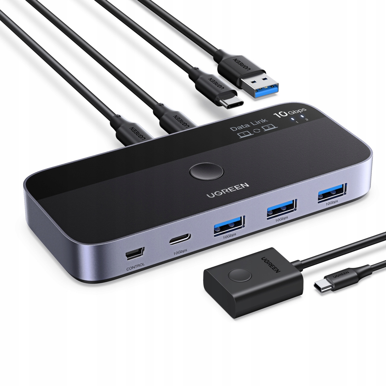 Ugreen Switch Usb-c Šedý Přepínač Pro 4 Zařízení, Přenos 10 Gb/s