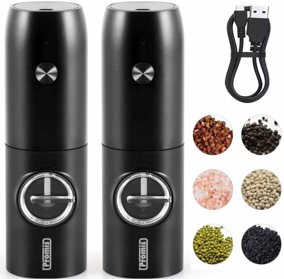 Elektryczny Młynek Do Pieprzu Soli Przypraw Akku Ładowanie Usb Zestaw 2 Szt