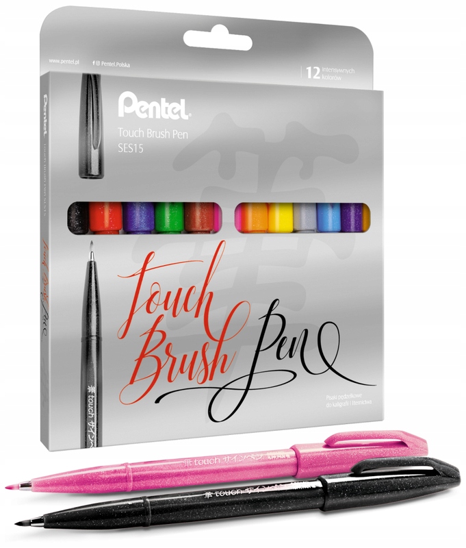 Štětcové Fixy sada 12 Barev Pentel Brush Ideální pro Kaligrafii