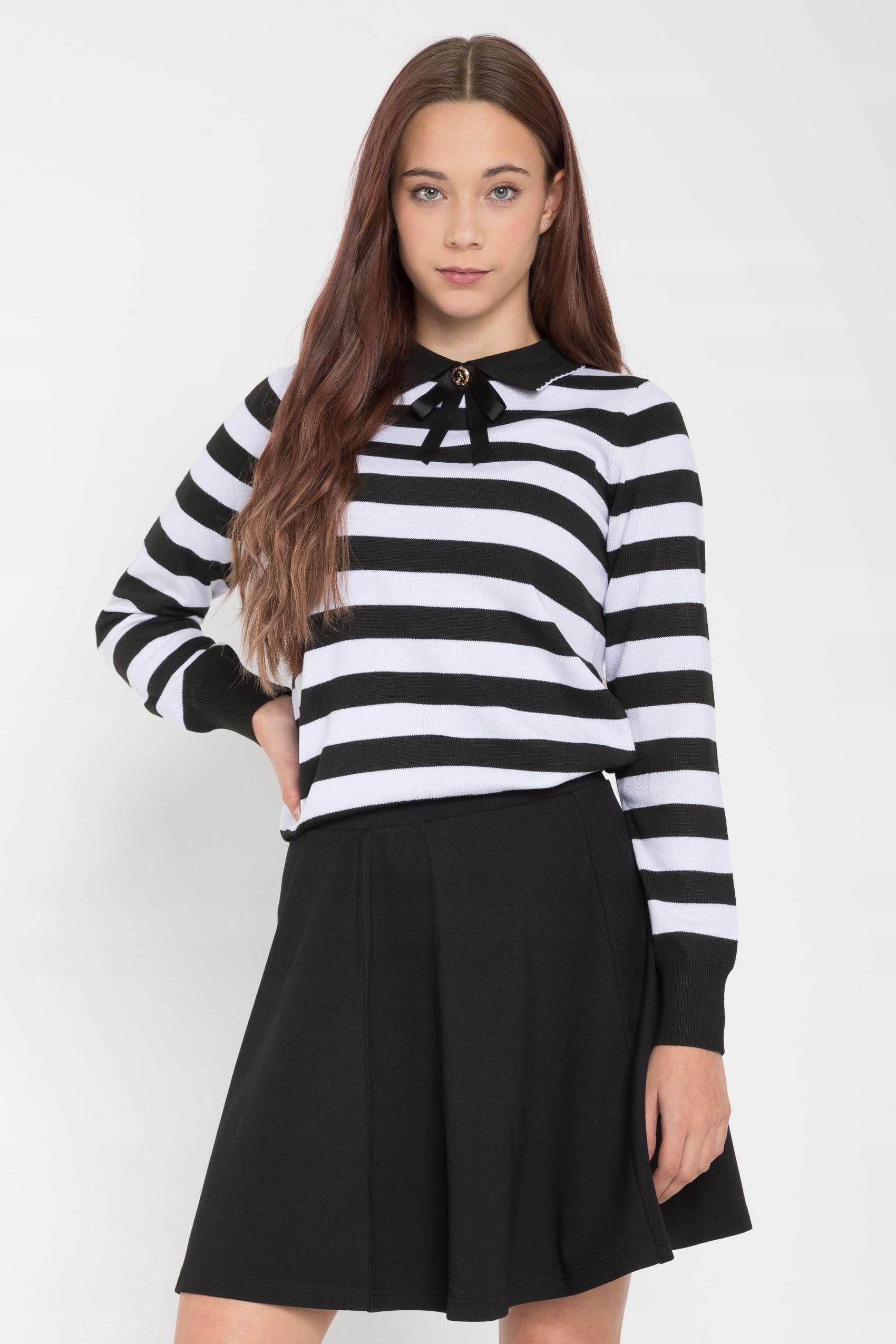 Sweter w paski, czarno-biały, REPORTER
