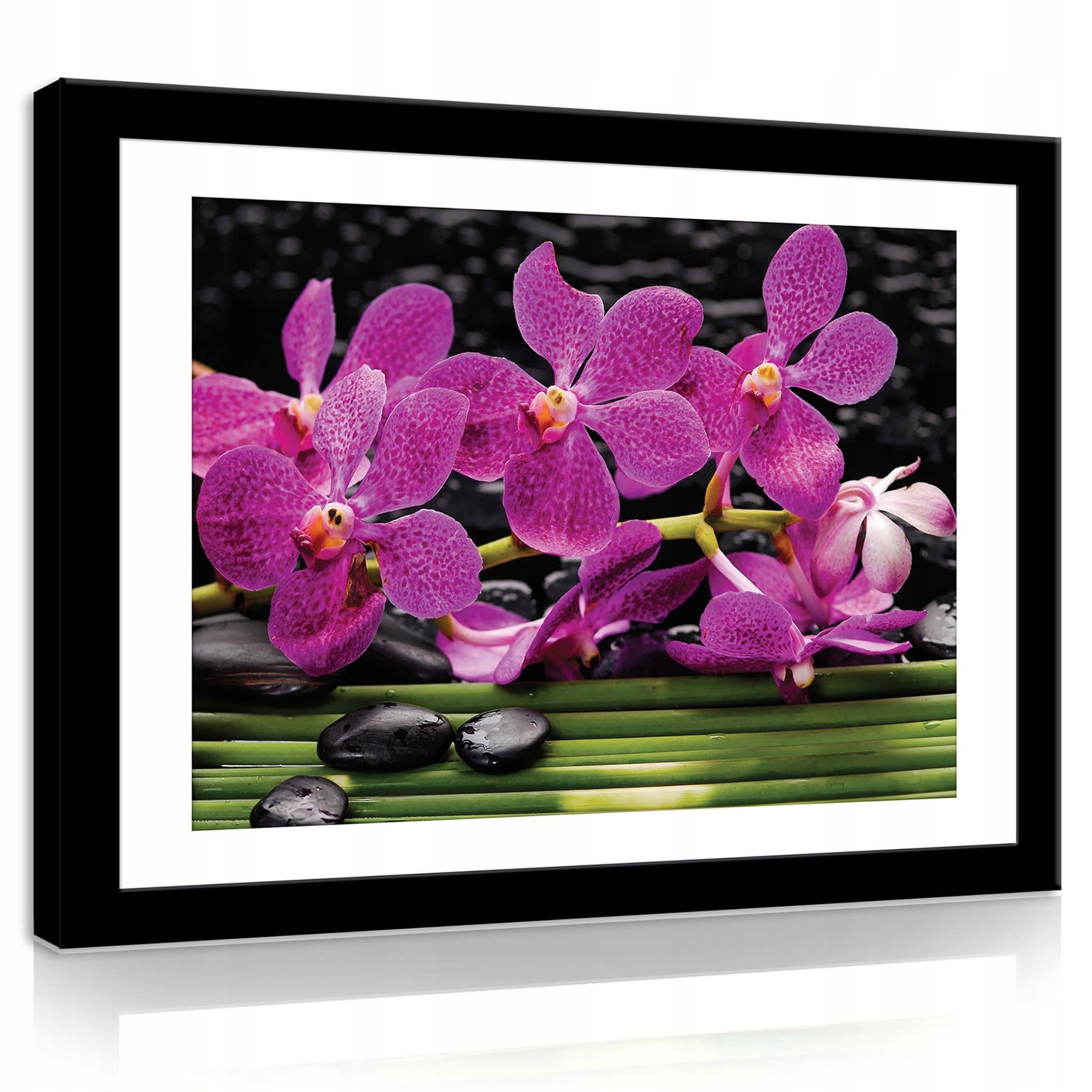 Obraz 100x75 Purpurové orchideje černé kameny zelený bambus zen klid