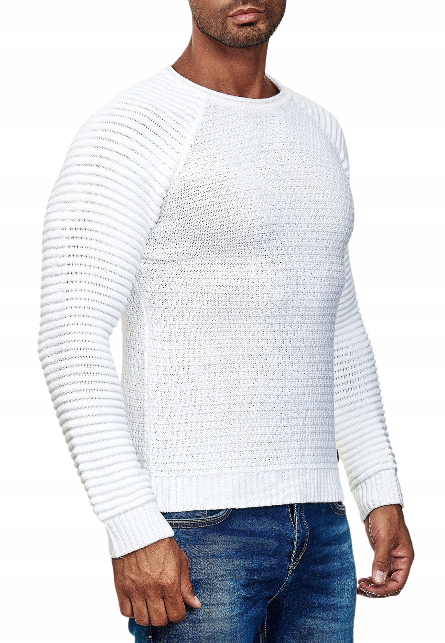 Pánský svetr Elegantní Žebrované Rukávy Tlustý Teplá bílá XL