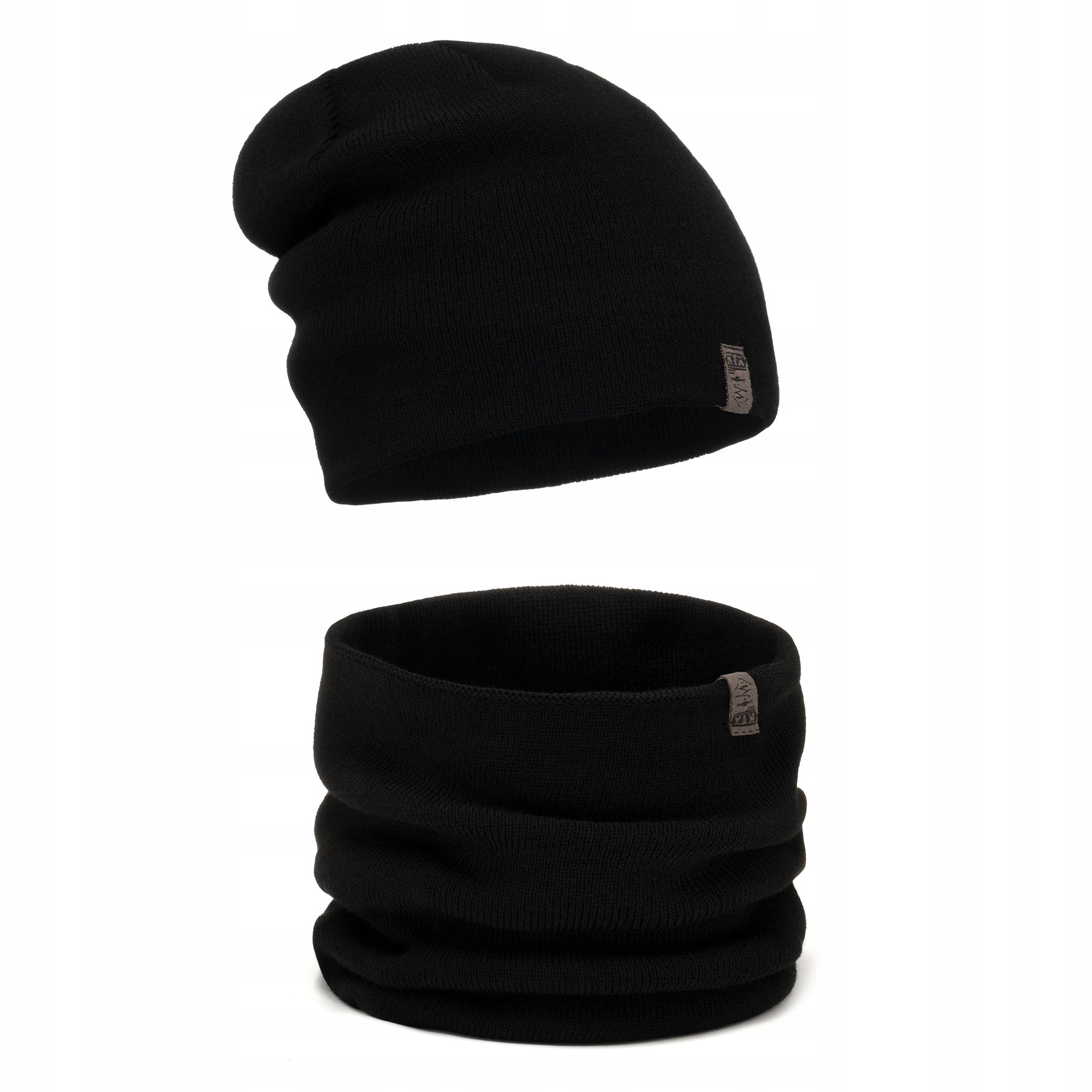 

Czarny Komplet Męski Czapka beanie i Komin szalik