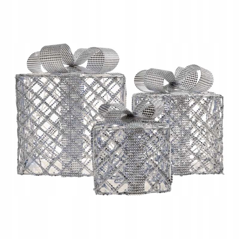 

Dekoracje 72LED prezenty 15/20/25cm srebrne timer