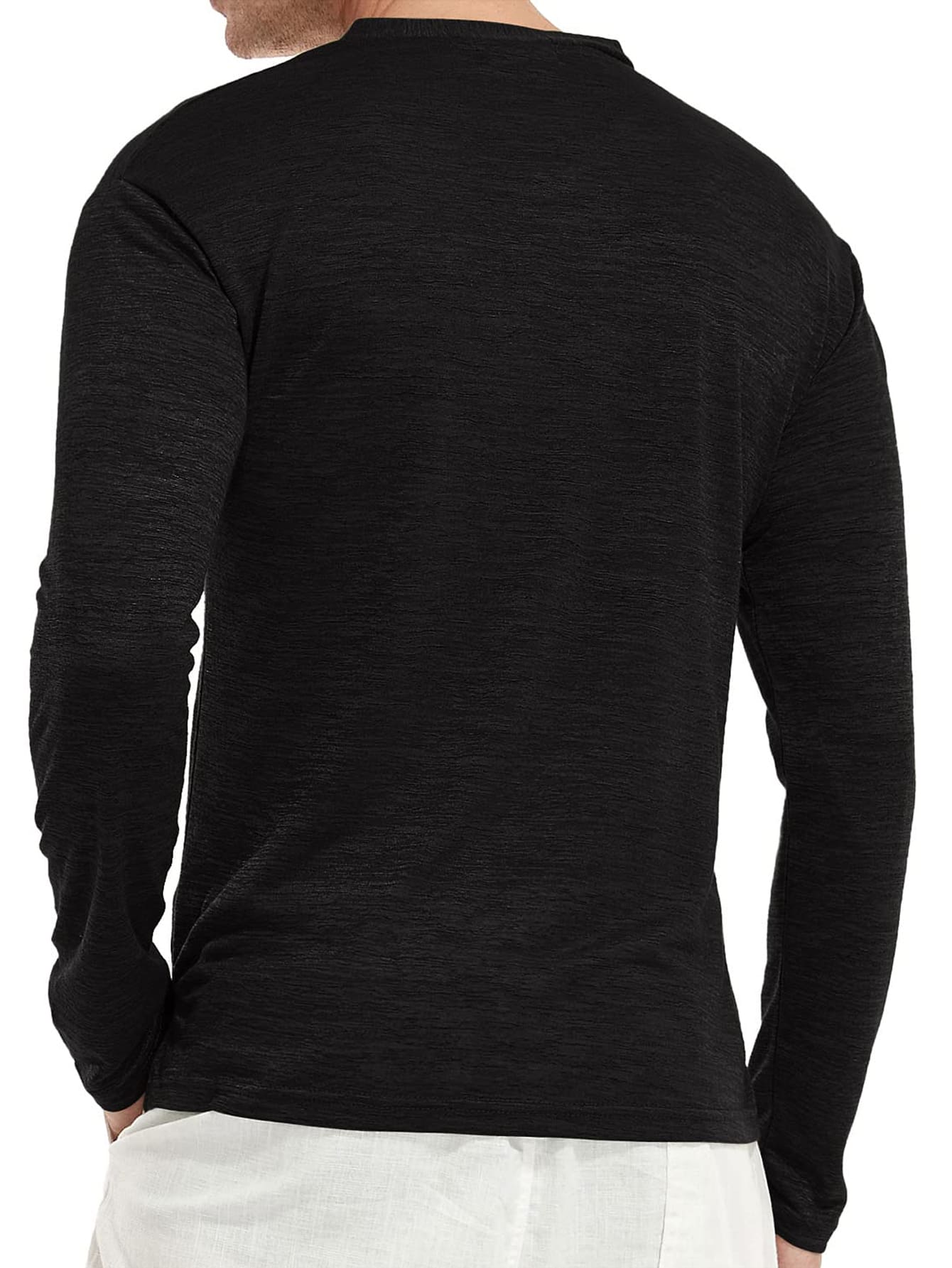 T-SHIRT MĘSKI V-NECK Z DŁUGIM RĘKAWEM Z GUZIKAMI CZARNY CASUAL SHEIN M Rozmiar M