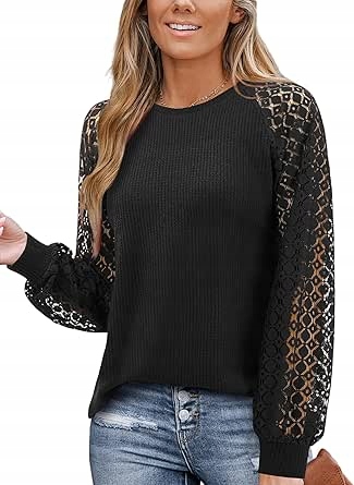 Tričko s dlouhým rukávem, Kulatý výstřih, Elegantní, černá M