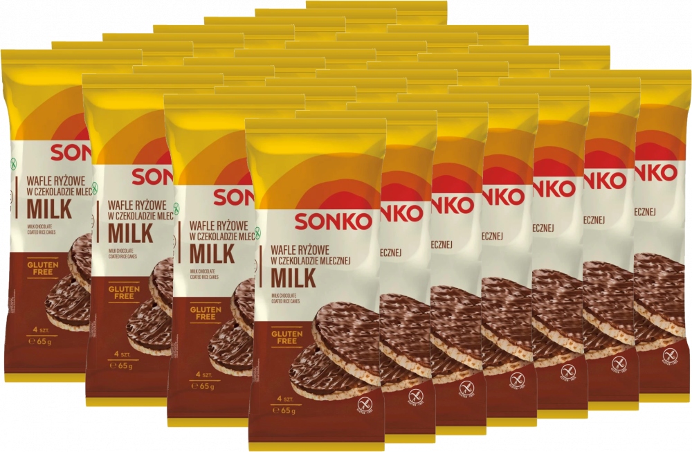 Sonko Wafle ryżowe w czekoladzie mlecznej 65 g (4 sztuki) x28